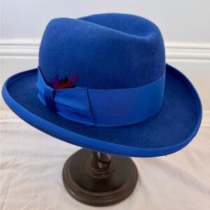 Vintage Beaver Brand Felt Fedora Hat Royal Blue Size 7 3/8 Made in USA